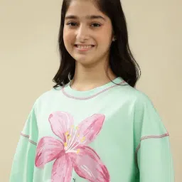 Lil Tomatoes Girls Ltgreen Regular Fit Floral Print Sweatshirt image 5