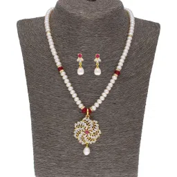 Sri Jagdamba Pearls White Pearl Gold Plated Necklace Set image 1