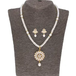 Sri Jagdamba Pearls White Pearl Gold Plated Necklace Set image 1