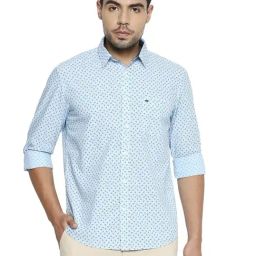 Basics Blue Cotton Slim Fit Printed Shirt-picture-8