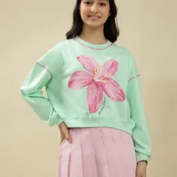 Lil Tomatoes Girls Ltgreen Regular Fit Floral Print Sweatshirt-image-24