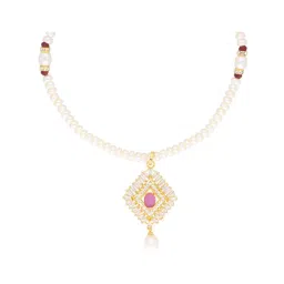 Sri Jagdamba Pearls White Pearl Gold Plated Necklace Set image 3
