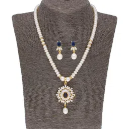 Sri Jagdamba Pearls White Pearl Gold Plated Necklace Set image 1