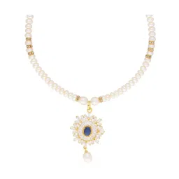 Sri Jagdamba Pearls White Pearl Gold Plated Necklace Set image 3