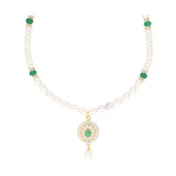 Sri Jagdamba Pearls Green & White Pearl Gold Plated Necklace Set image 3
