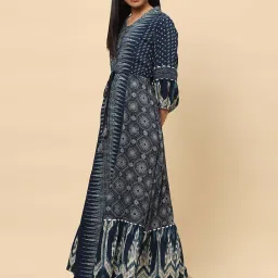 Biba Blue Printed Flared Kurta image 4