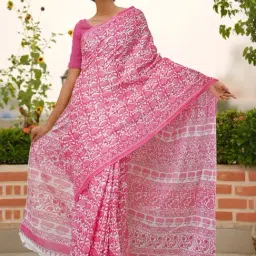 Unnati Silks Pink Cotton Printed Saree With Unstitched Blouse-picture-17