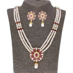 Sri Jagdamba Pearls Pink & White Pearl Gold Plated Necklace Set image 1