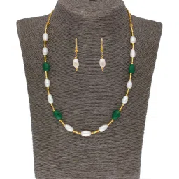 Sri Jagdamba Pearls Green & White Pearl Gold Plated Necklace Set image 1