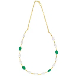 Sri Jagdamba Pearls Green & White Pearl Gold Plated Necklace Set image 2