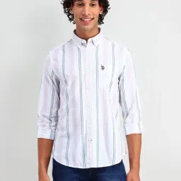 U.S. Polo Assn. Denim Co. Pink Cotton Slim Fit Striped Shirt-picture-18