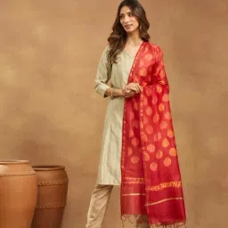 Fabindia Orange Cotton Silk Blend Tie & Dye Dupatta-picture-16