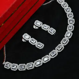 Joy of Jewels Silver-Plated Brass American Diamond Necklace & Earrings-picture-36
