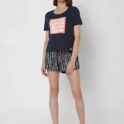 Vero Moda Ease Navy Graphic Print T-shirt With Shorts image 1