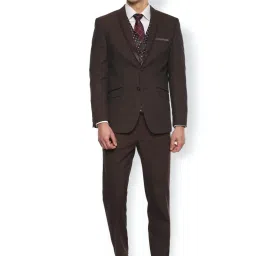 Van Heusen Brown Slim Fit Printed Three Piece Suit image 1