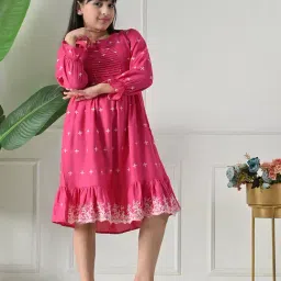 Bella Moda Girls Pink Cotton Embroidered Dress-picture-25