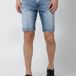 Peter England Blue Cotton Regular Fit Denim Shorts image 1