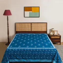 Fabindia Indigo Nayantara Blue Dabu Printed Cotton Double Queen Bed Cover-image-43