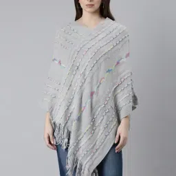 SHOWOFF Grey Striped Poncho-image-50