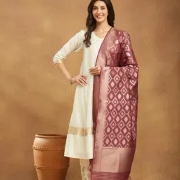 Fabindia Pink Cotton Silk Blend Dupatta-image-82