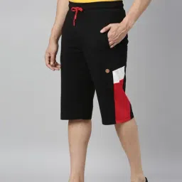 3Pin Black Cotton Regular Fit Color Block Shorts image 3