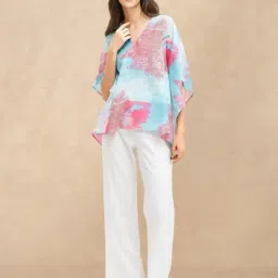 RAREISM Blue Linen Abstract Top image 5