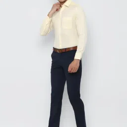 Louis Philippe Navy Slim Fit Checks Flat Front Trousers image 5