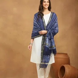 Fabindia Indigo Cotton Silk Blend Tie & Dye Dupatta-image-4