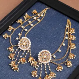 Zeneme Gold Plated Circular Jhumki Earrings With Ear Chain-picture-43