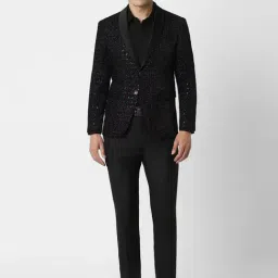 Peter England Black Slim Fit Embroidered Two Piece Suit-picture-31