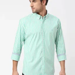 Dragon Hill Green Striped Slim Fit Shirt-image-91