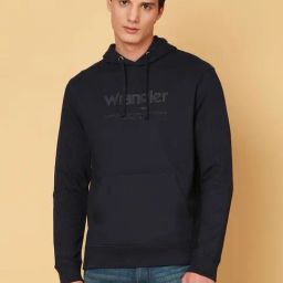 Wrangler Dark Navy Regular Fit Logo Print Hooded Sweatshirt-picture-5