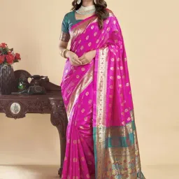 Satrani Pink Silk Woven Saree With Unstitched Blouse-picture-36