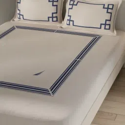 Nautica Beige & Navy Cotton 500 TC King Bedsheet with 2 Pillow Covers image 2