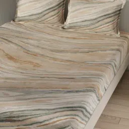 Nautica Sand & Multi Cotton Abstract 500 TC King Bedsheet with 2 Pillow Covers image 2