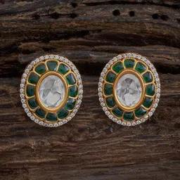 Kushal's Fashion Jewellery Kundan Studded Oval Studs image 1