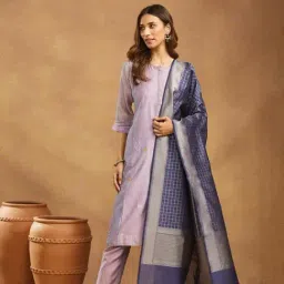 Fabindia Blue Cotton Silk Blend Dupatta-image-32