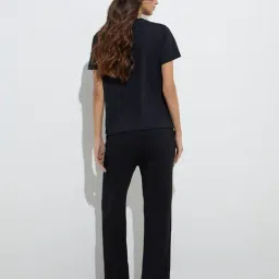 studiofit women Studiofit by Westside Black Ribbed-Textured High-Rise Track Pants image 2