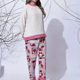 NEUDIS Cream & Pink Printed Night Suit image 3