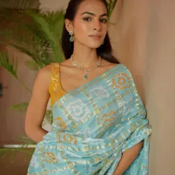 Zari Jaipur Grey Silk Printed Saree With Unstitched Blouse Piece image 5