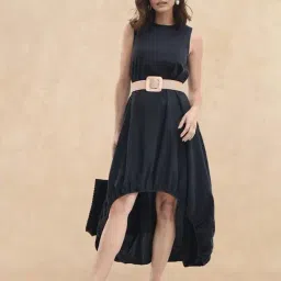 RAREISM Black Cotton Striped Sleeveless Dress-picture-31