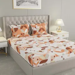 Raymond Home Celebrate White & Peach 120 TC Cotton Queen Bedsheet with 2 Pillow Covers-picture-24