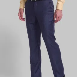 Park Avenue Blue Regular Fit Checks Trousers image 3