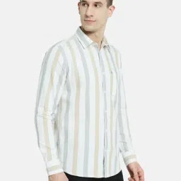 Mettle Cream Cotton Regular Fit Striped Shirt image 4