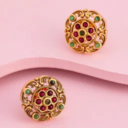 Kushal's Fashion Jewellery Gold-Plated Artificial Beads Studded Classic Studs-image-18