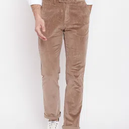 Blackberrys Men Brown Corduroy Regular Fit Solid Trousers-image-47