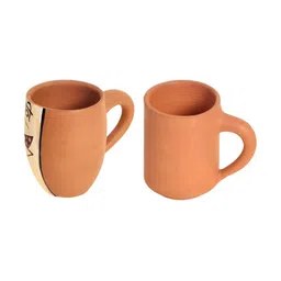 AAKRITI ART CREATIONS Beige Set Of 2 Printed Chaddi Buddi Tea Cups Terracotta Cups Set image 2
