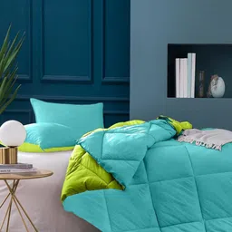 RF RELAXFEEL Green & Blue Checked Microfiber Heavy Winter 210 GSM Double Bed Comforter image 5