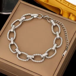 MYKI Stainless Steel Silver-Plated Link Bracelet image 4