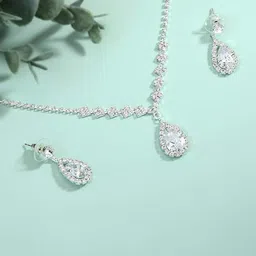 DressBerry Silver-Plated Rhinestone-Studded Necklace and Earrings image 1